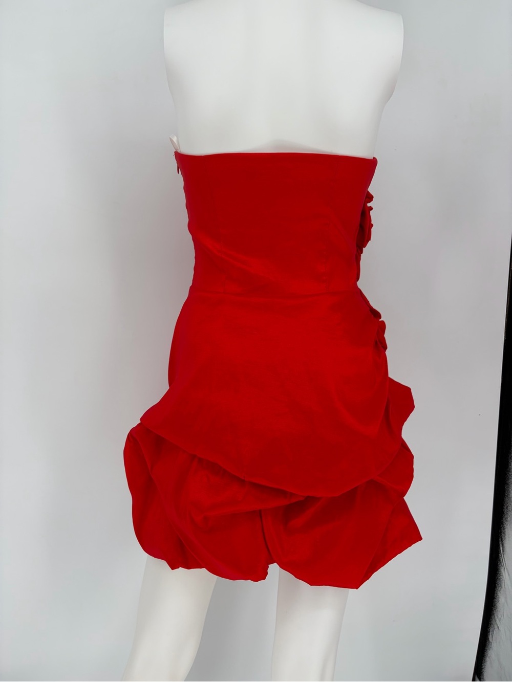 Strapless Red Ruffled Rosette Cocktail Dress - Picture 2 of 4